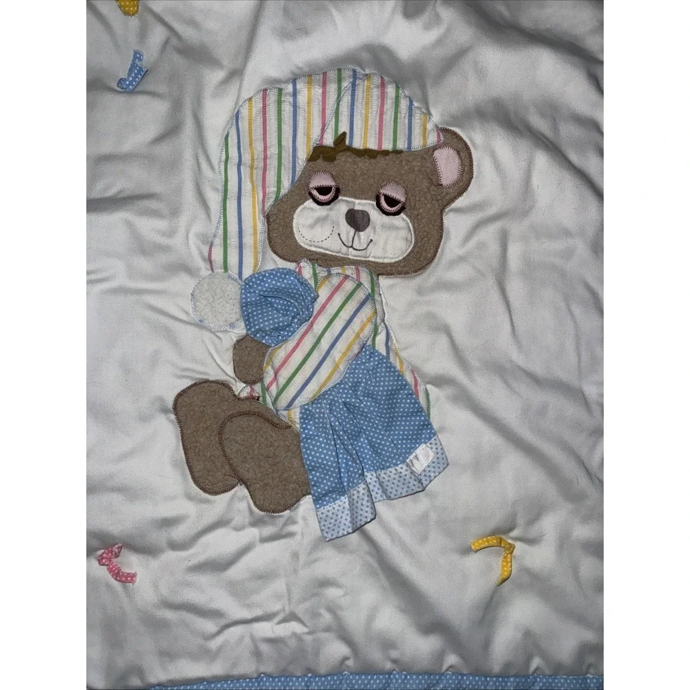Vtg 1982 Morgan Teddy Beddy Bear Baby Crib Comforter Blanket Sleepy Bear 50